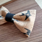 natural cork bow tie with black swallow print