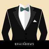 black tux with denim blue bow tie made from cork fabric