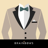 denim blue bow tie on a creme suit