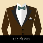 dark brown suit with blue bow tie
