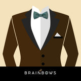 dark brown suit with blue bow tie