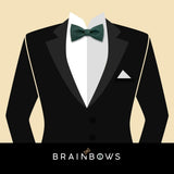 black tuxedo with green velvet cork bow tie