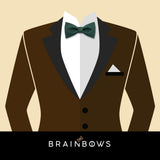 dark green bow tie on a chocolate brown suit