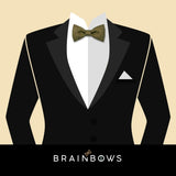 black tux with khaki green bow tie