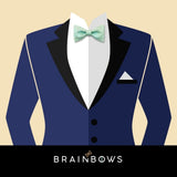navy blue suit and mint bow tie made from cork