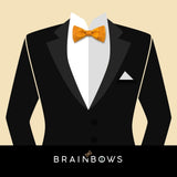 black tuxedo with mustard bow tie