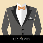 gray suit and natural cork bow tie