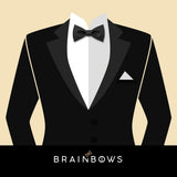 black tuxedo with black bow tie
