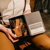 vegan suspenders in a black gift box