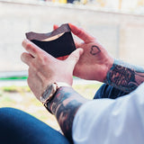 wooden card holder with cork fabric