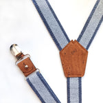 handmade braces recycled jeans and cognac cork fabric