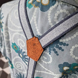 handmade suspenders made from cork fabric and recycled jeans