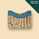 bamboo wooden card holder with blue cork fabric