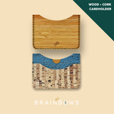 wood and cork cardholder in bamboo and blue