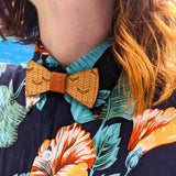 bamboo wooden bow tie with chevron pattern