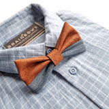 blue shirt with cognac and jeans bow tie