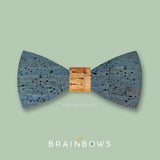 bamboo wooden bow tie with blue cork fabric