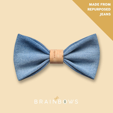 upcycled jeans bow tie with cork fabric core