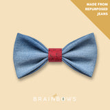 jeans bow tie with dark red cork core