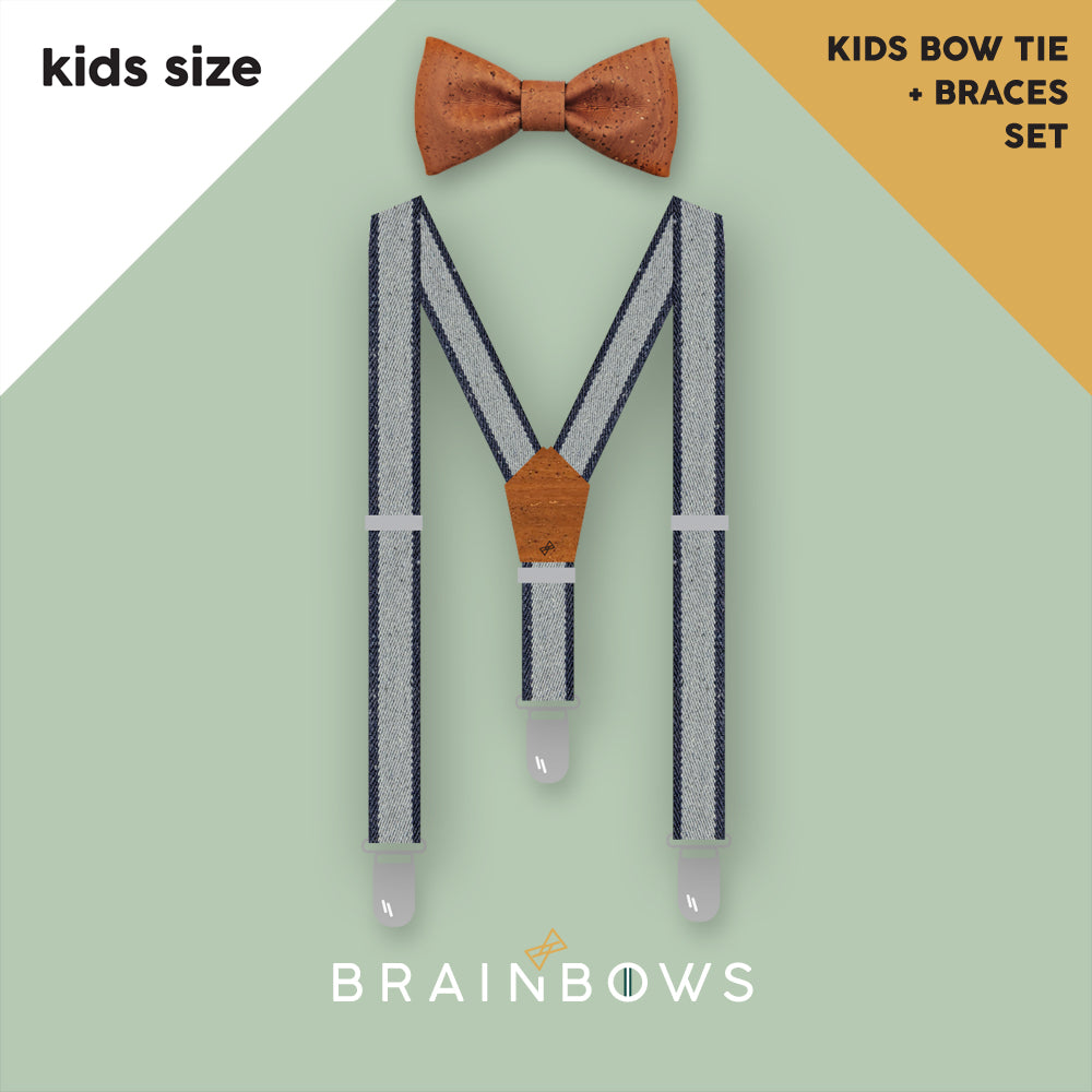 brown braces and bow tie