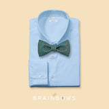 denim blue cork bow tie on a light blue dress shirt