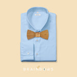 light blue shirt with bamboo wooden bow tie