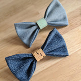 light and dark blue denim bow tie