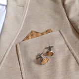 cufflinks and pocket square made from cork fabric