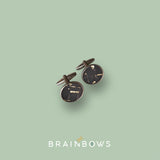 stainless steel cufflinks with black and gold cork