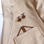 wooden cufflinks and pocket square