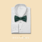 dark green cork bow tie on a white dress shirt