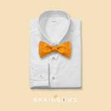 yellow mustard cork bow tie on a white dress shirt