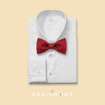 dark red cork bow tie on a white dress shirt