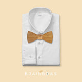 white shirt with bamboo wooden bow tie