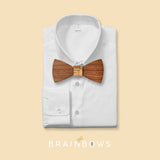 white shirt with walnut wooden bow tie