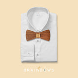 white shirt with walnut wooden bow tie