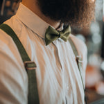 green suspenders made from cork fabric