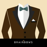 dark brown suit with denim blue bow tie