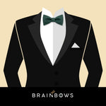 black suit with dark green bow tie