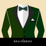 dark green suit and dark green velvety bow tie