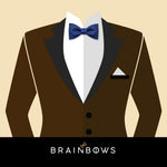 dark brown tuxedo with blue bow tie