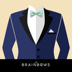 navy blue suit and mint bow tie