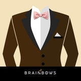 pink bow tie on a dark brown tuxedo
