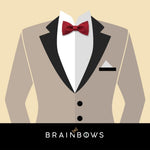 dark red bow tie on a beige suit