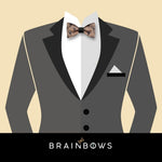 grey tux with art deco cork bow tie