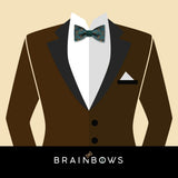 dark brown suit and green art deco bow tie