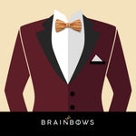 burgundy tux with natural cork bow tie