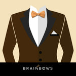 natural cork bow tie on a dark brown tuxedo
