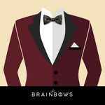burgundy suit with black and gold bow tie