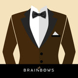 black bowtie and dark brown suit